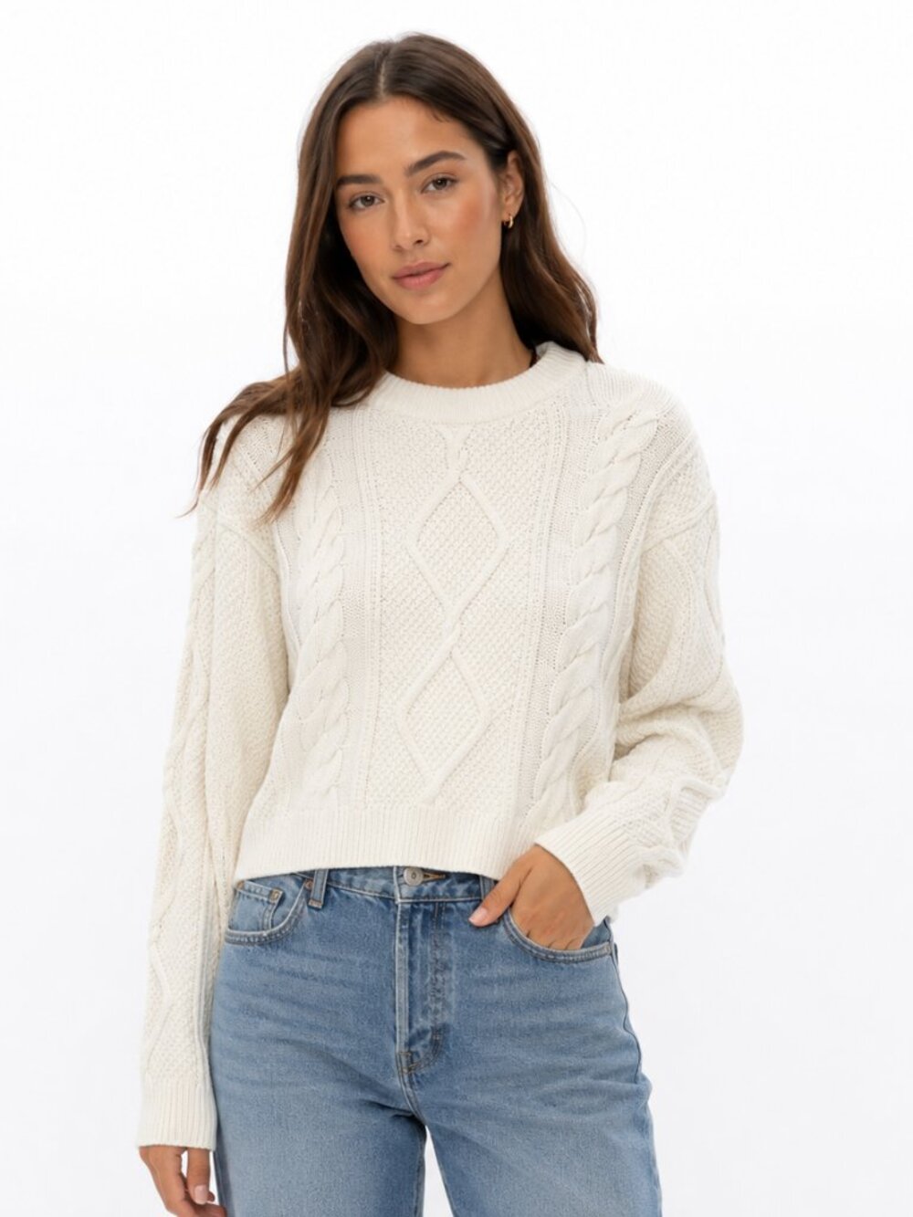 Quince Cable Knit Sweater Cream Ivory Chunky Cotton Crewneck Women’s Size S